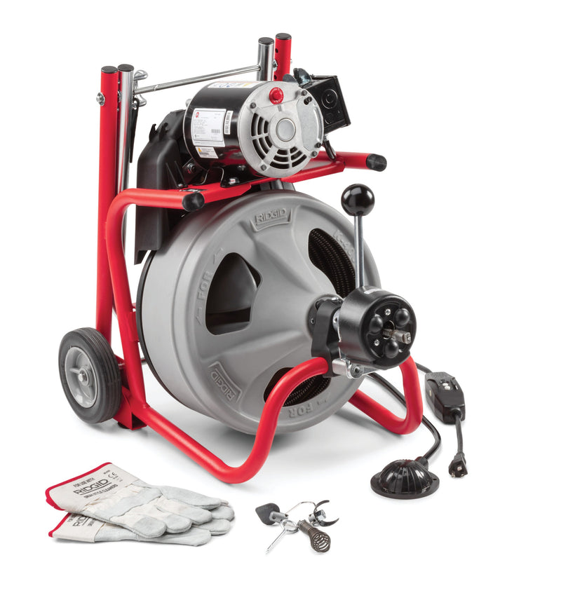 RIDGID 28103 K-400 Machine with RIDGID Drain Cleaning Gloves – AUTOFEED – C-45 IW 1⁄2" x 75' (12 mm x 2